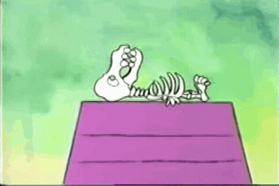 Snoopy Skeleton Laying On Purple Box GIF