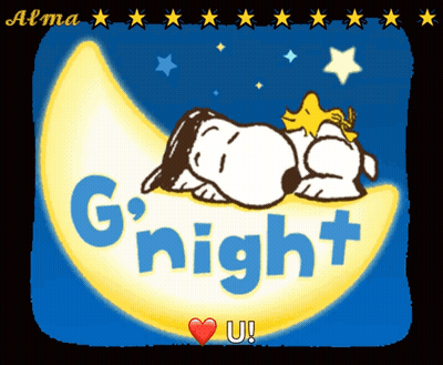 Snoopy Sleeping On Crescent Moon Saying G'night GIF