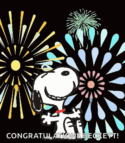 Snoopy Standing In Front Of Fireworks Congratulations Beckett GIF