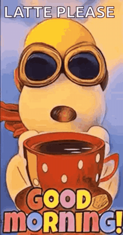 Snoopy Wearing Goggles Holding Coffee Latte Please Good Morning GIF