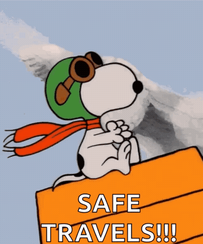Snoopy Wearing Helmet And Goggles Safe Travels GIF