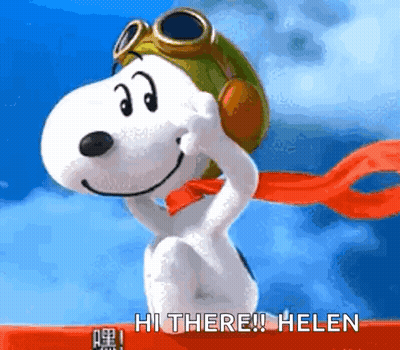 Snoopy Wearing Helmet And Scarf Says Hi There Helen GIF