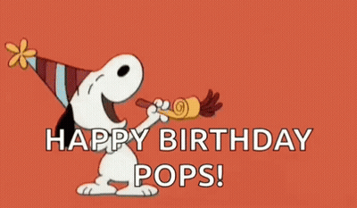 Snoopy Wearing Party Hat Blowing Horn Saying Happy Birthday Pops GIF