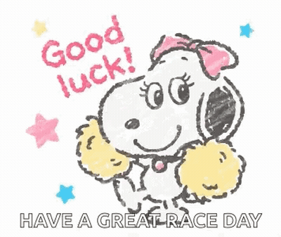 Snoopy Wearing Pink Bow Holding Pom Poms Good Luck GIF