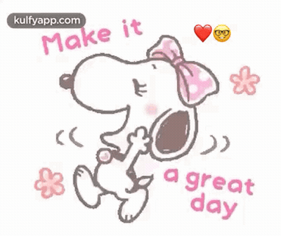 Snoopy Wearing Pink Bow Make It A Great Day GIF