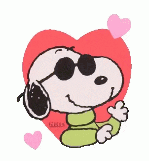 Snoopy Wearing Sunglasses Is Sitting In Front Of A Heart GIF