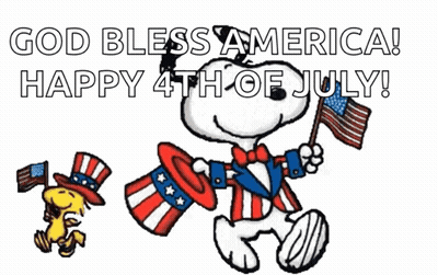 Snoopy Woodstock American Flags God Bless America 4Th July GIF