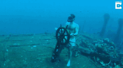 Snorkeling Guy Wrecked Ship GIF