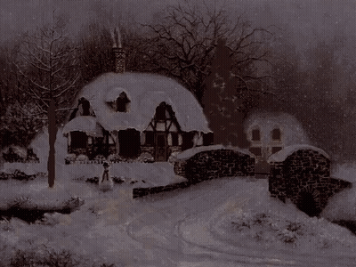 Snow Covered House With Christmas Lights GIF