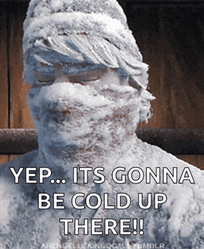 Snow Covered Statue Saying Yep Its Gonna Be Cold Up There GIF