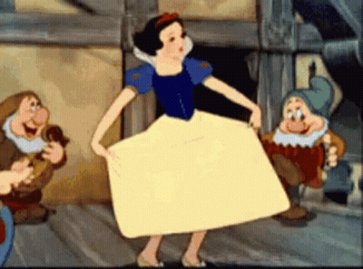 Snow White And The Seven Dwarfs Are Dancing In A Cartoon Scene . GIF