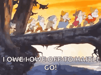 Snow White And The Seven Dwarfs Walking Across Bridge GIF