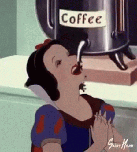 Snow White Drinking Coffee From Coffee Pot GIF