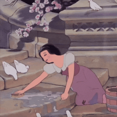 Snow White From Snow White And The Seven Dwarfs Is Cleaning The Floor With A Bucket GIF