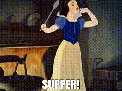 Snow White From Snow White And The Seven Dwarfs Is Holding A Spoon And Says Supper ! GIF