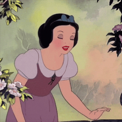 Snow White From Snow White And The Seven Dwarfs Is Standing In Front Of Flowers GIF