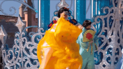 Snow White Hopping With Mask In Disneyland GIF