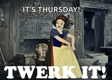 Snow White Is Dancing In A Room With The Words `` It 'S Thursday , Twerk It ! '' GIF