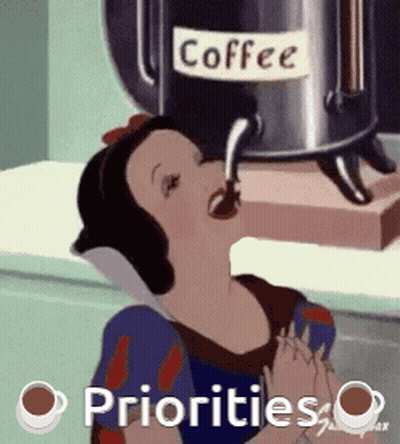 Snow White Is Drinking Coffee From A Coffee Pot GIF