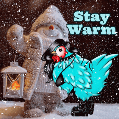 Snowman And Chicken Stay Warm GIF