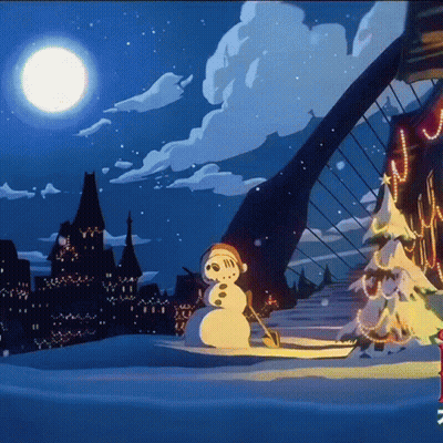 Snowman In Front Of Castle GIF
