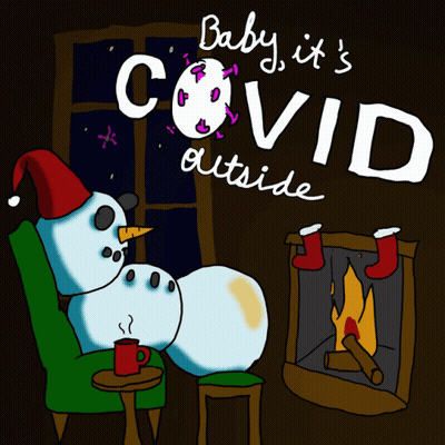 Snowman In Front Of Fireplace Baby It's Covid Outside GIF