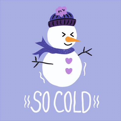Snowman In Purple Hat And Scarf Saying So Cold GIF