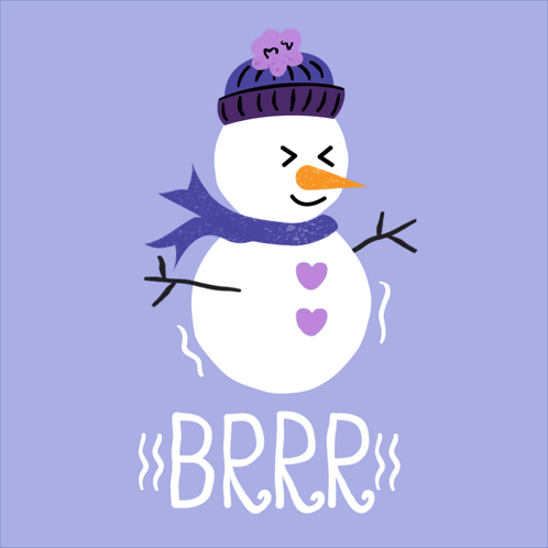 Snowman In Purple Hat And Scarf With Brrr GIF