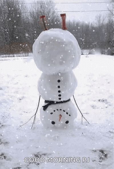 Snowman Stacked In Falling Snow GIF