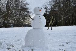 Snowman Standing With Snow Flakes GIF
