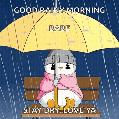 Snowman Under Umbrella Saying Good Rainy Morning Babe GIF
