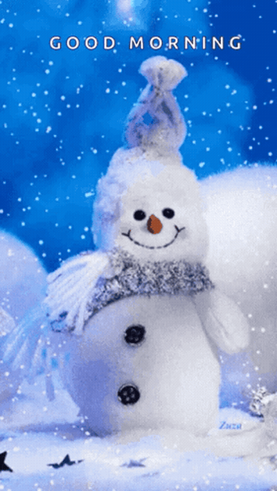 Snowman Wearing Hat And Scarf Good Morning GIF