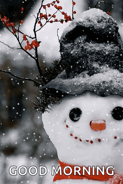 Snowman Wearing Hat And Scarf Saying Good Morning GIF