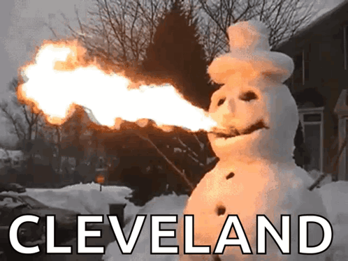 Snowman With Flames And Cleveland GIF