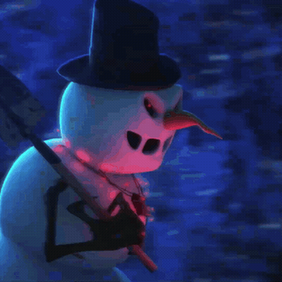 Snowman With Top Hat And Shovel In Snow GIF