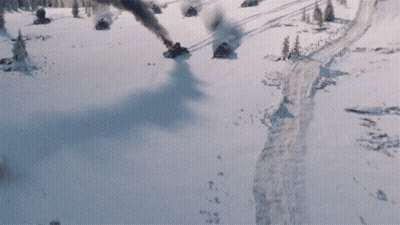 Snowy Field With Smoking Car GIF