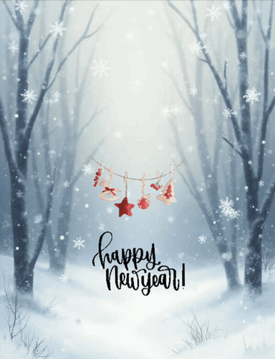 Snowy Forest Happy New Year GIF