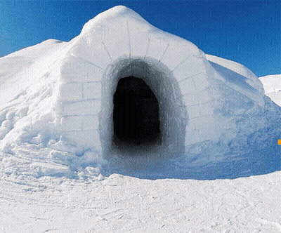 Snowy Igloo With Hole And Blue Sky GIF
