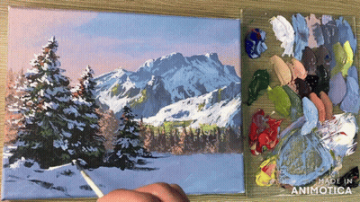 Snowy Mountain Scene Painting GIF