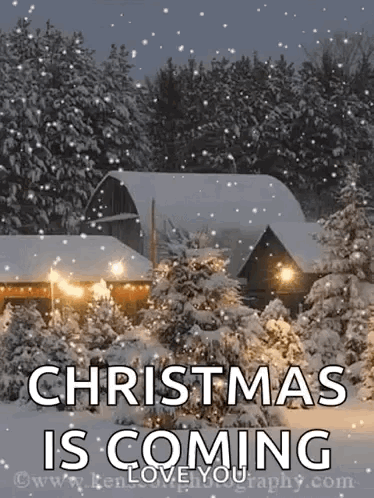 Snowy Scene With House And Christmas Is Coming GIF