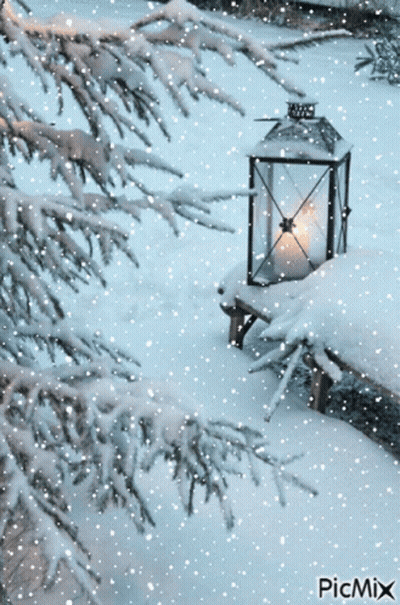Snowy Scene With Lantern GIF