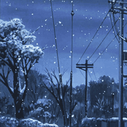 Snowy Scene With Power Lines And Trees GIF