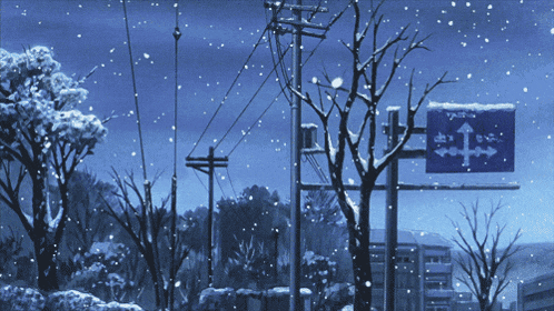 Snowy Street Scene With Sign GIF