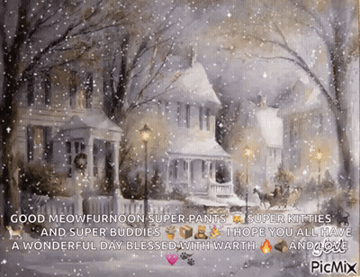 Snowy Town Painting Good Meowfurnoon Super Pants Super Kitties Super Buddies GIF