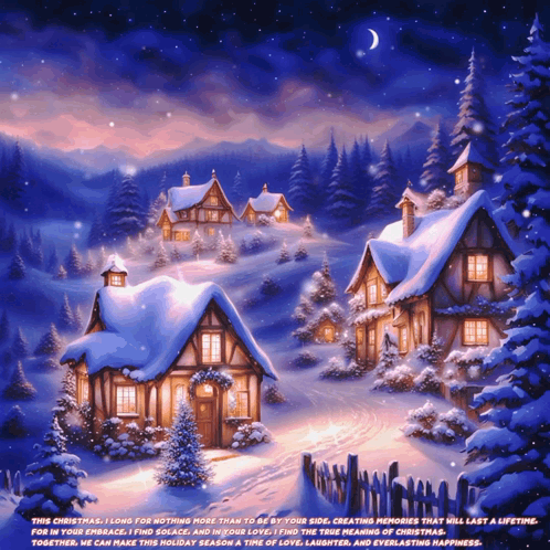 Snowy Village Painting With Quote GIF