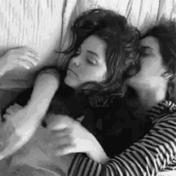 Snuggling Two Women Black And White