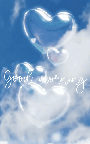 Heart-Shaped Soap Bubbles With Good Morning GIF
