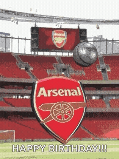 Soccer Ball Flying In Front Of Arsenal Logo GIF