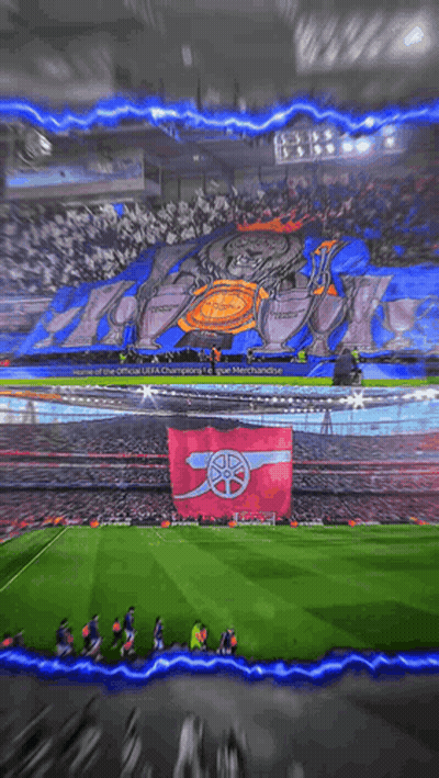 Soccer Field With Official UEFA Champions Banner GIF