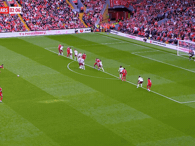 Soccer Game In Front Of Crowd With Japan Airlines Banner GIF
